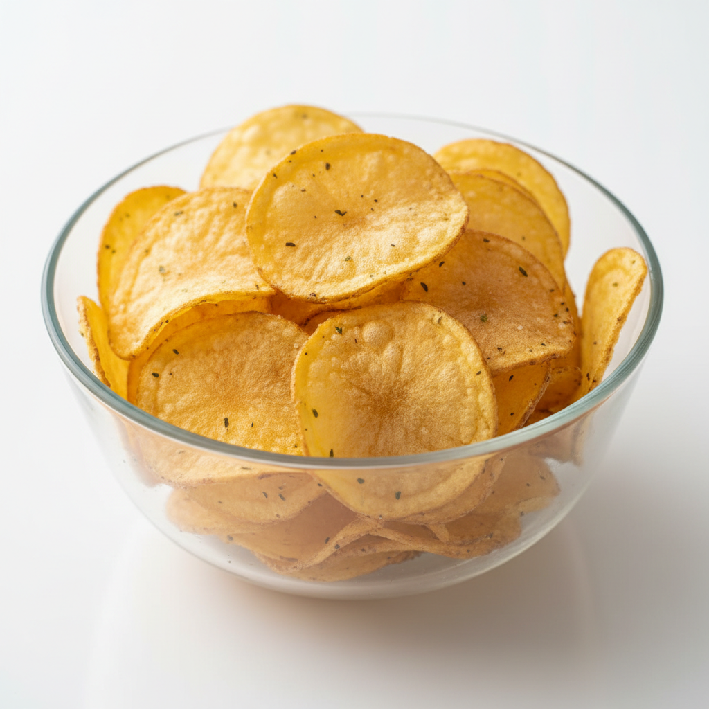 Air Fried Potato Chips in glass bowl