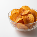 Air Fried Spicy Potato Chips in glass bowl