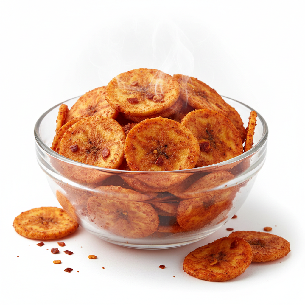 Bird Eye Chilli Banana Chips in glass bowl