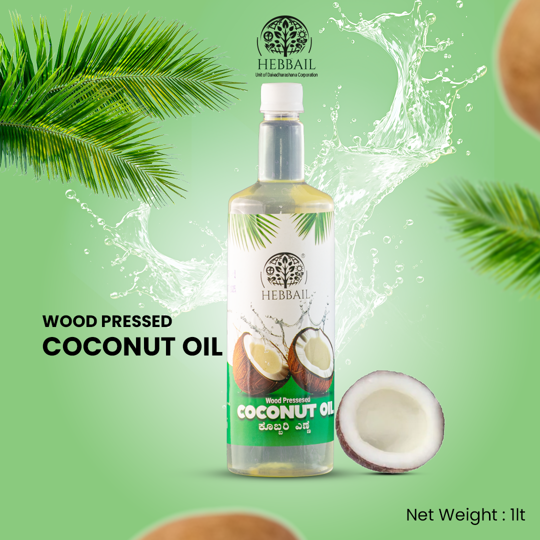 HEBBAIL Coconut Wooden Pressed Oil – 1 LTR | 100% Pure, Cold-Pressed & Unrefined