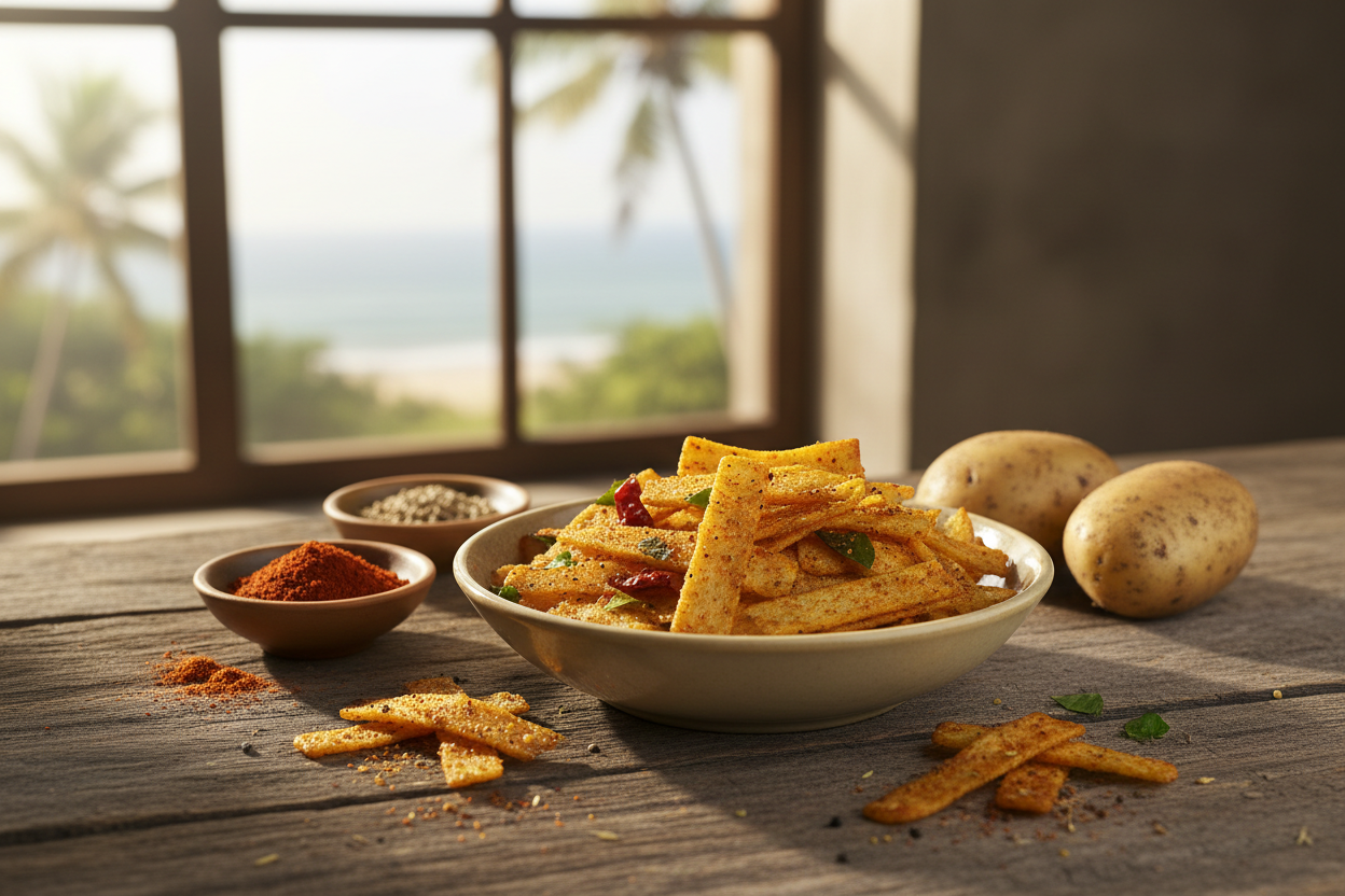 Flat potato masala finger chips with ingredients