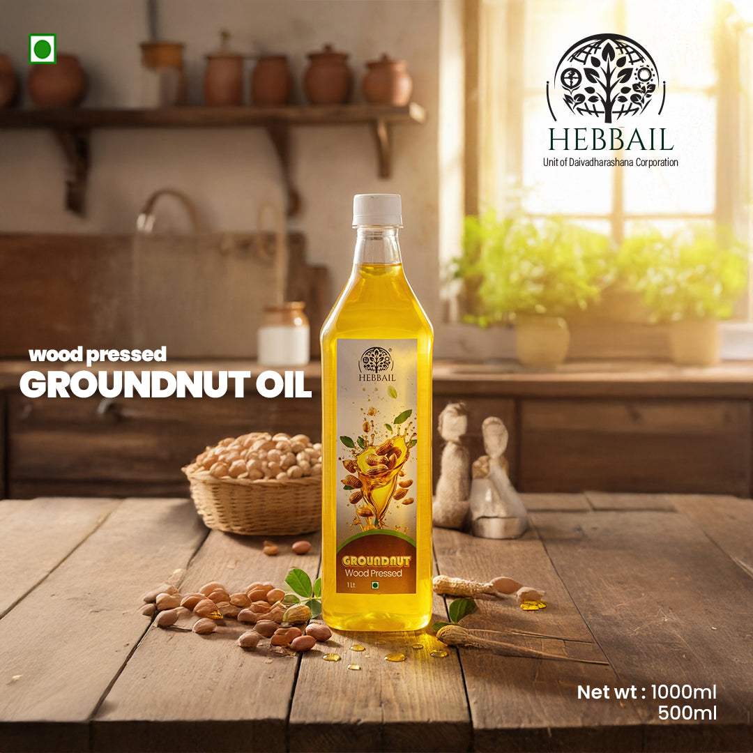 HEBBAIL Groundnut Wooden Pressed Oil – 500ml | 100% Pure,