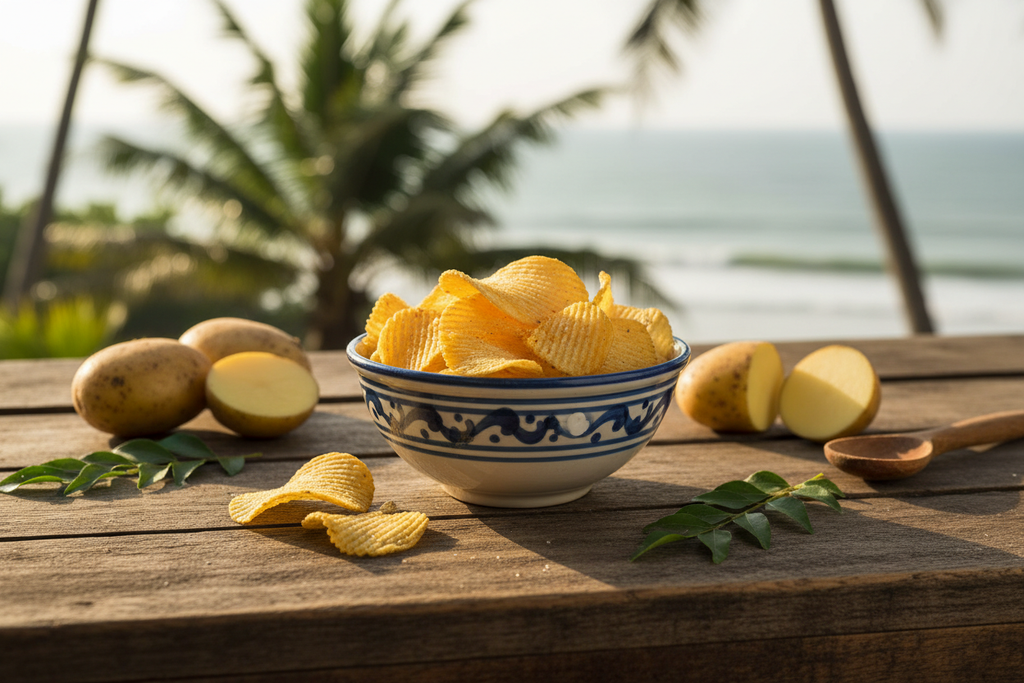 Potato chips with fresh potatoes