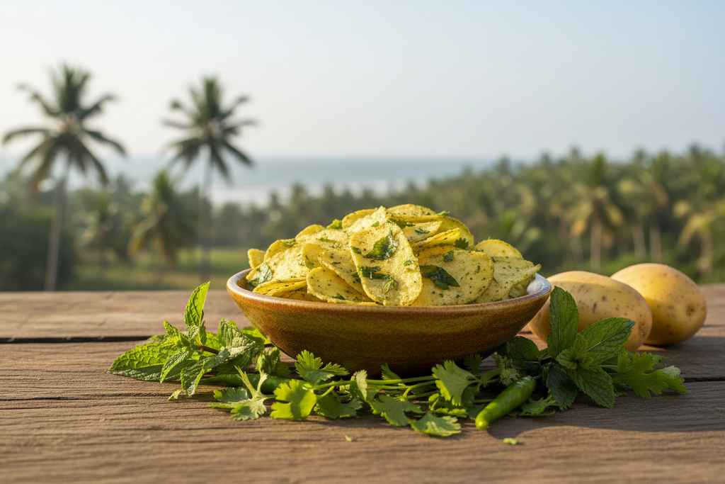 Potato green pudina chips with fresh mint