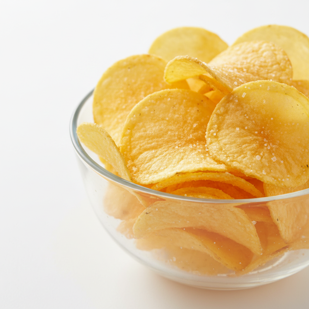 Potato Salted Chips in glass bowl
