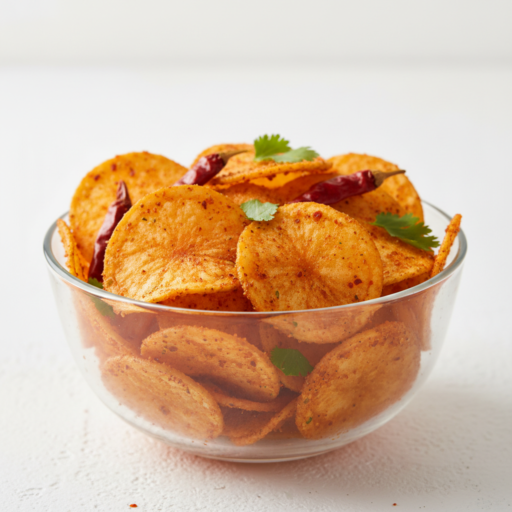 Potato Spicy Chips in glass bowl