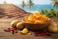 Potato spicy chips with ingredients