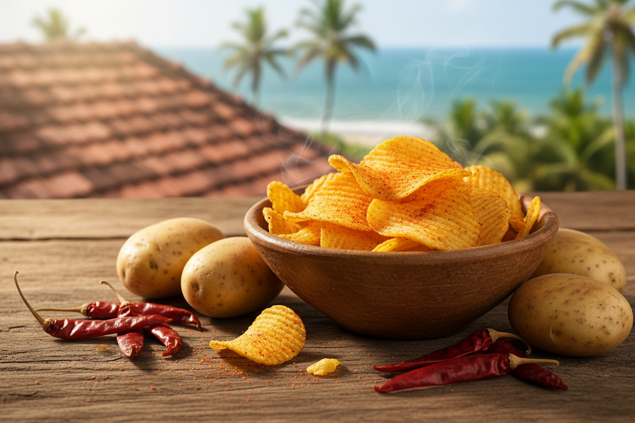 Potato spicy chips with ingredients