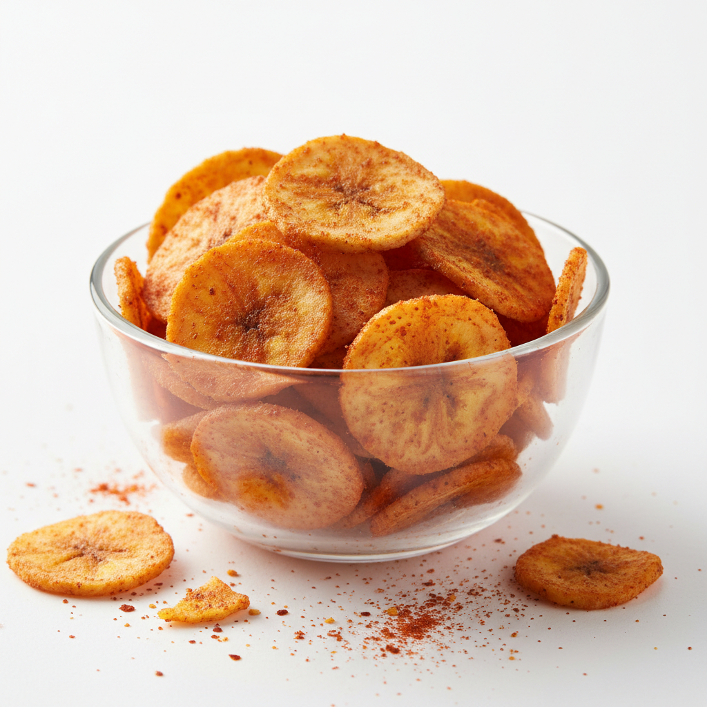 Red Chilli Banana Chips in glass bowl