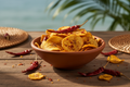 Red chilli banana chips with dried chillies