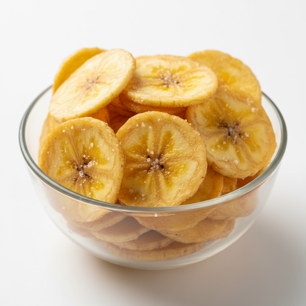 Salted Banana Chips in glass bowl
