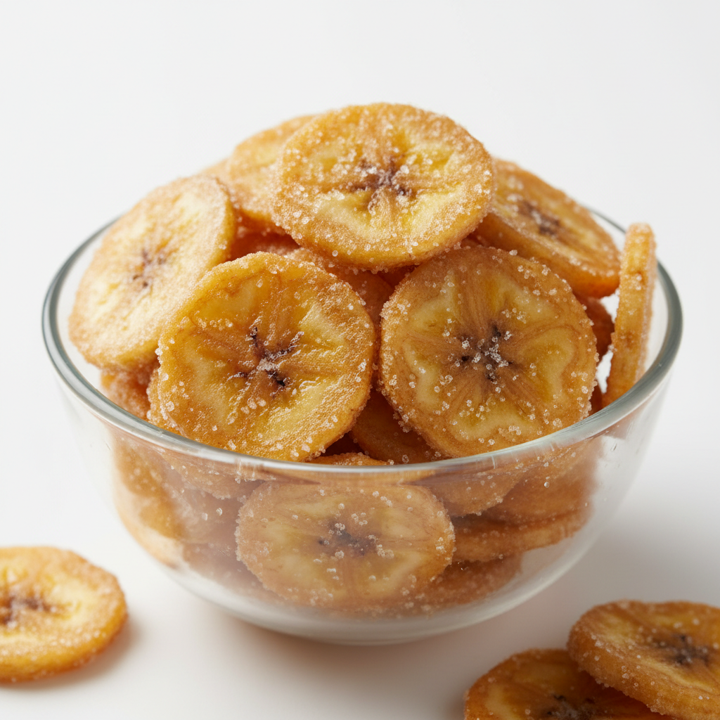Sweet Banana Chips in glass bowl
