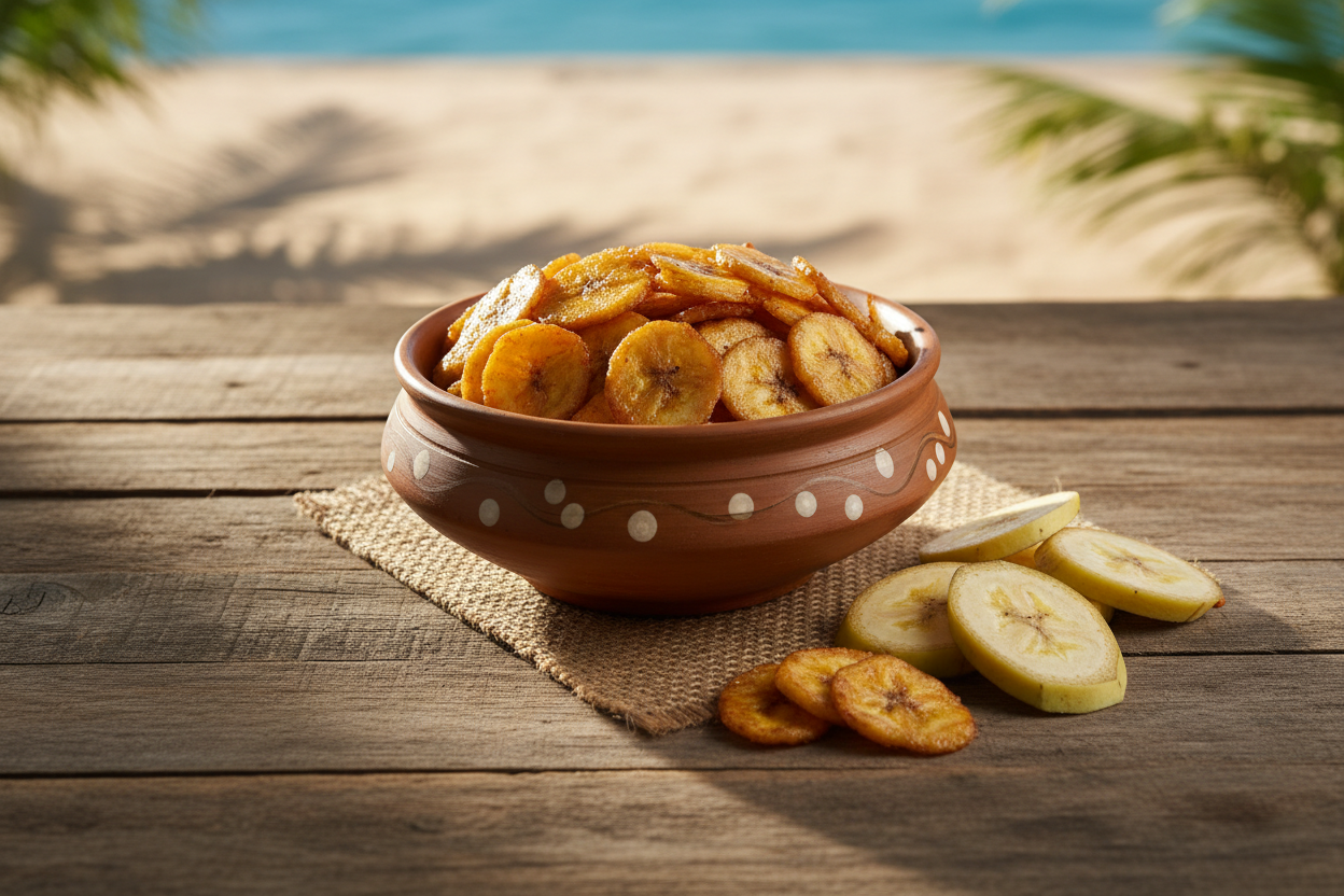 Sweet banana chips with fresh banana