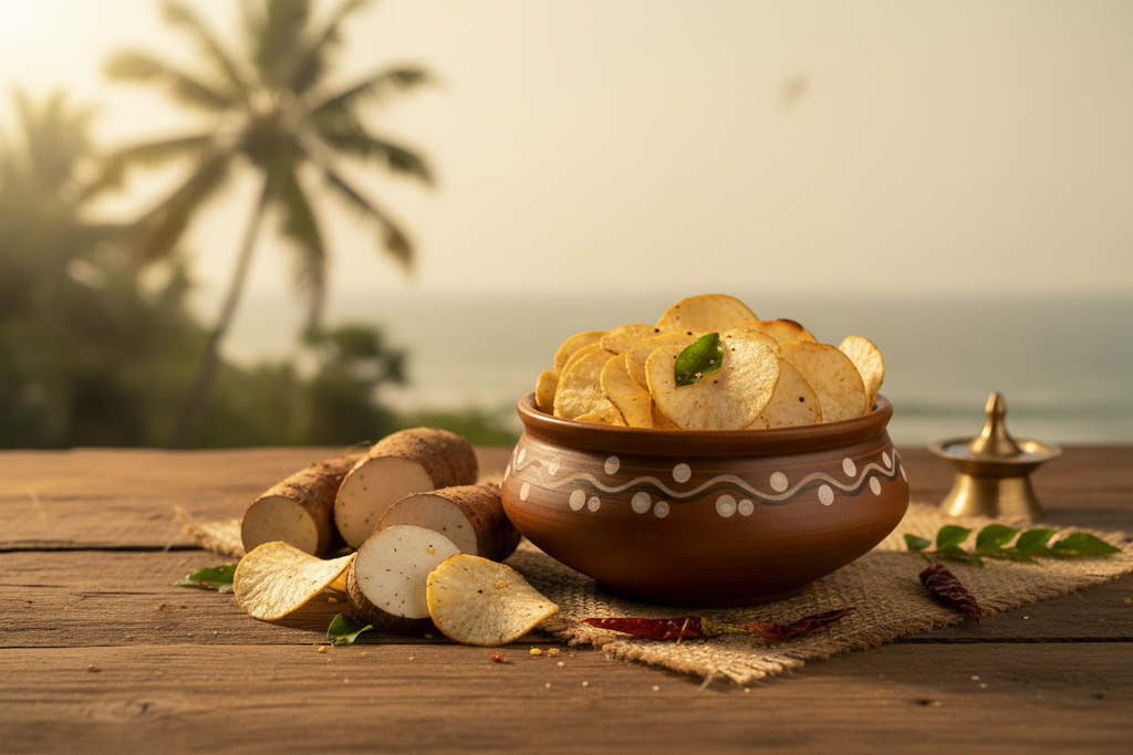 Tapioca chips with fresh tapioca root