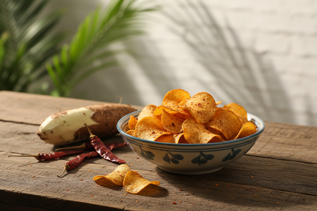 Tapioca spicy chips with ingredients